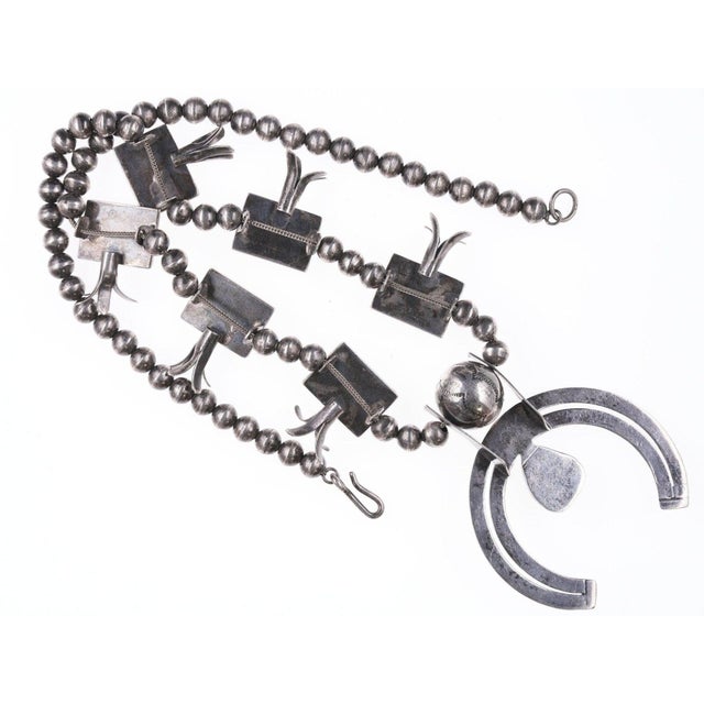 40's-50's Navajo Silver Squash Blossom Necklace For Sale - Image 4 of 5