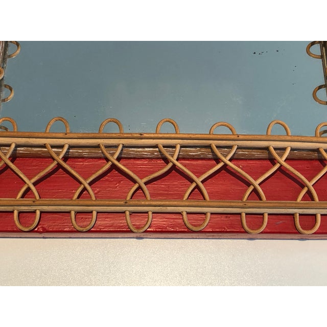 Red Rattan mirror on a red background. French work. Circa 1940 For Sale - Image 8 of 12