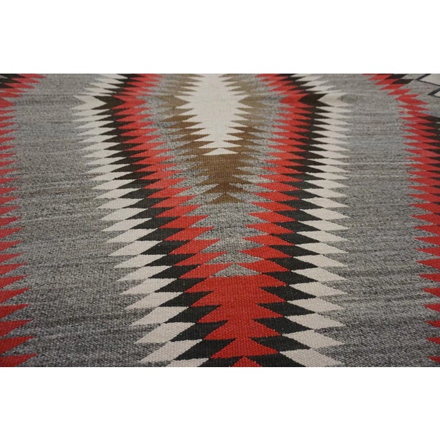 Textile 1930s Gray Tribal Geometric Diamond American Navajo Rug 4'6'' X 6'8'' Flatweave Wool Carpet For Sale - Image 7 of 11