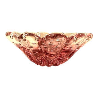 Vintage Murano Bullicante Petal Shaped Trinket Dish/Small Bowl in Pale Raspberry For Sale