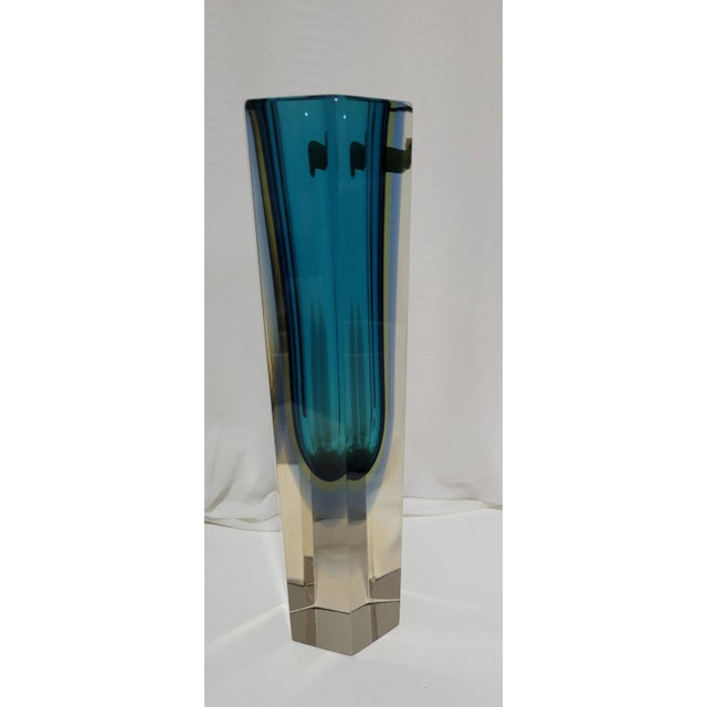Murano Vintage Murano Sommerso Blue Hexagonal Glass Vase For Sale - Image 4 of 12