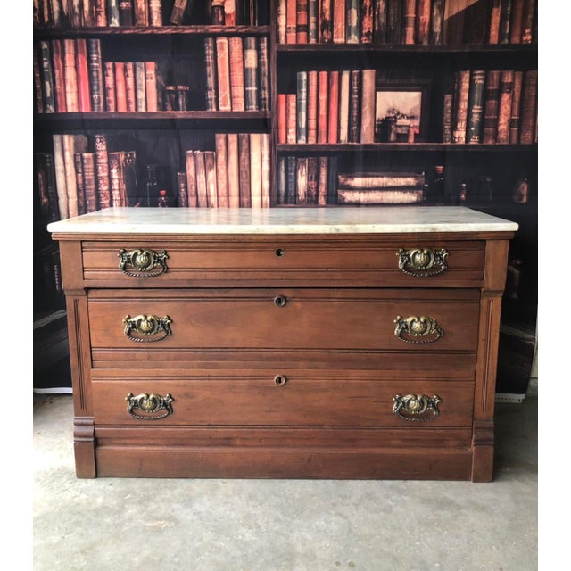 1900s Antique Victorian Eastlake 3 Drawer Marble Top Dresser Chairish