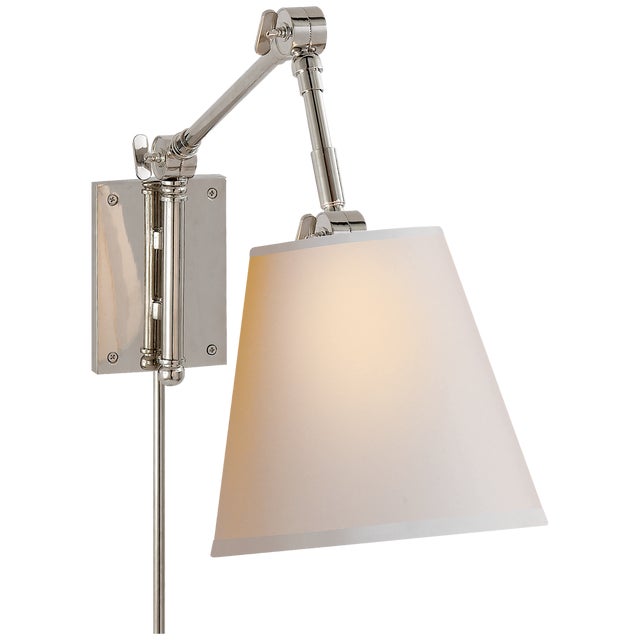 Suzanne Kasler for Visual Comfort Signature Graves Pivoting Sconce in Polished Nickel with Natural Paper Shade For Sale