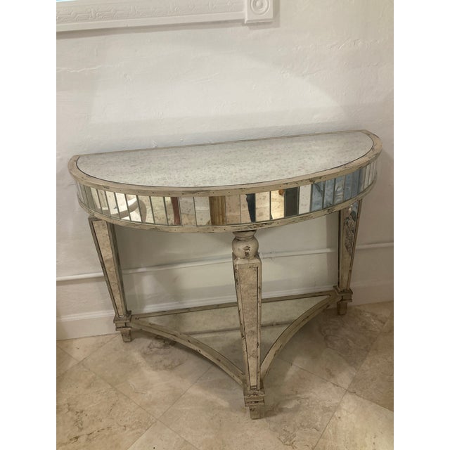 Hollywood Regency Antique Mirror Demi Lune Console For Sale - Image 4 of 10