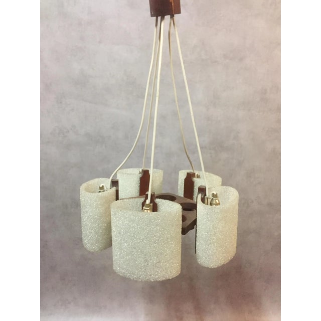 Beige Vintage Scandinavian Teak &amp; Acrylic Glass Resin Pendant For Sale - Image 8 of 8