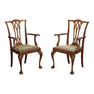Chippendale Style Vintage Custom Pair Mahogany Ball & Claw Armchairs For Sale