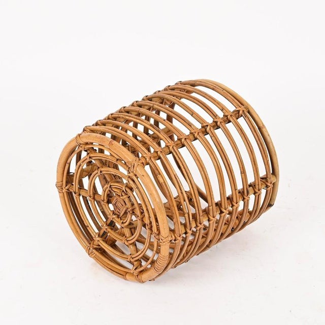 Rattan and Wicker Round Pouf Stool attributed to Tito Agnoli, Italy, 1960s For Sale - Image 11 of 12