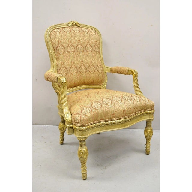 Oscar de la Renta Home by Century Furniture Italian Neoclassical Style Gold Gilt Cream Painted Armchair. Circa Late 20th...