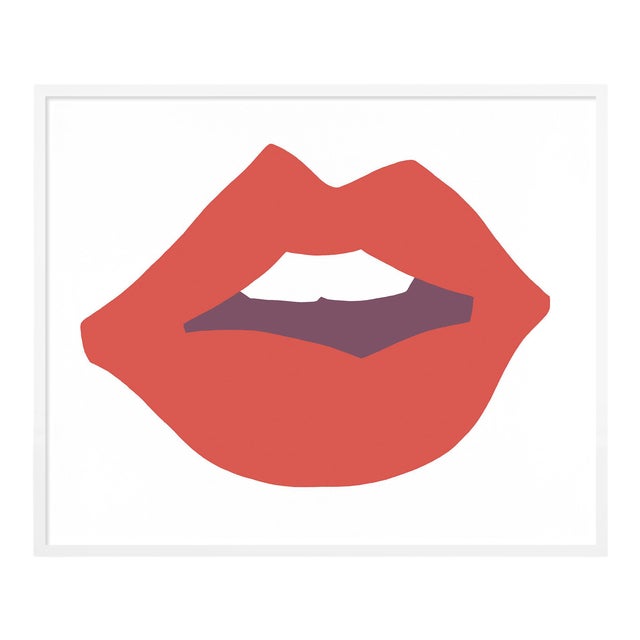 Kiss Me Dark Coral by Angela Chrusciaki Blehm in White Frame, Medium Art Print For Sale