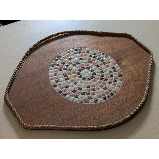 Vintage Mid Century Modern Mosaiac Wood Trivet For Sale - Image 10 of 12