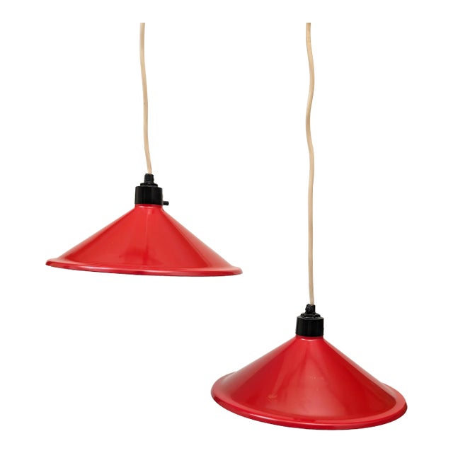 Pair of Mid Century Lamps / Red Hanging Lamps For Sale