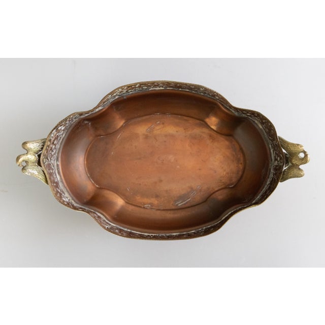 Antique English Brass & Copper Repoussé Footed Cachepot Planter With Eagle Handles For Sale In Houston - Image 6 of 11