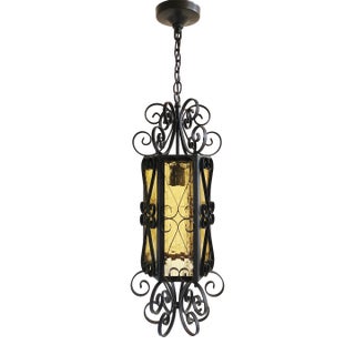 1970s The Feldman Co. Spanish Revival Style Wrought Iron & Stain Glass Lantern For Sale