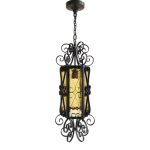 1970s The Feldman Co. Spanish Revival Style Wrought Iron & Stain Glass Lantern
