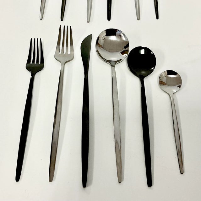 Vintage Contemporary Modern Silver & Black Tone Flatware - 144 Piece Set, 24 Place Settings For Sale - Image 16 of 18