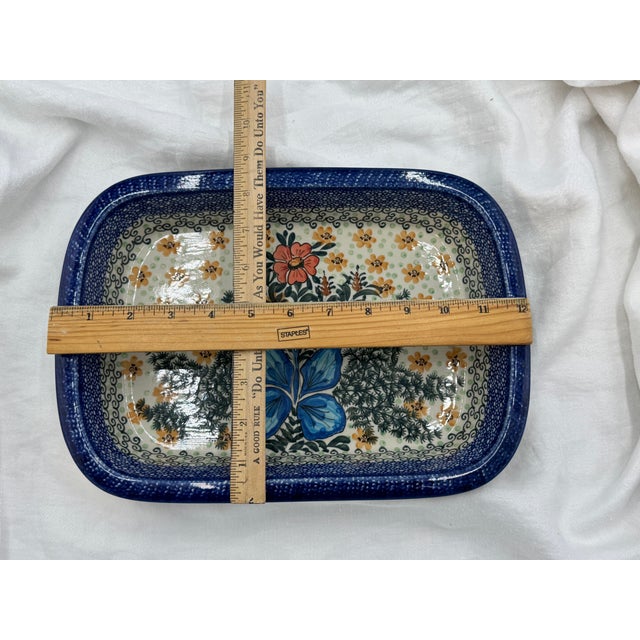 Blue Polish Pottery' Unikat ’The Ultimate Bakeware Collection” Rectangular Edged Baker # 1491 With Coa by Ceramika Artystyczna Company For Sale - Image 8 of 12