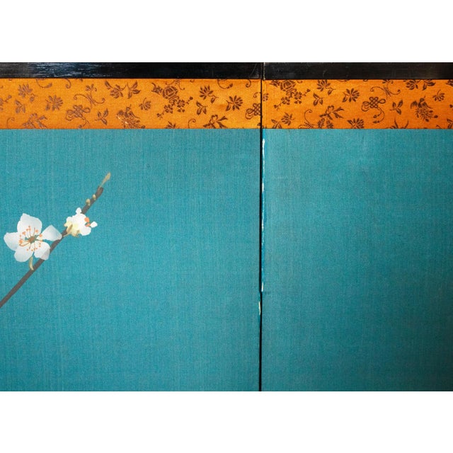 C. 1970s Japanese Style Silk Screen "Blossoming Cherry Tree" For Sale - Image 14 of 18