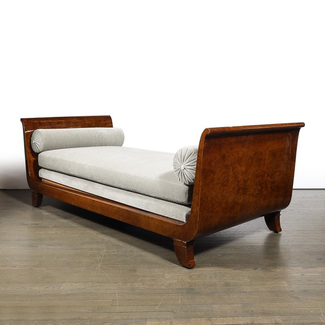 Art Deco Lupe De Amboyna Wood & Taupe Mohair Upholstery Daybed Attr. Jules Leleu For Sale - Image 18 of 18