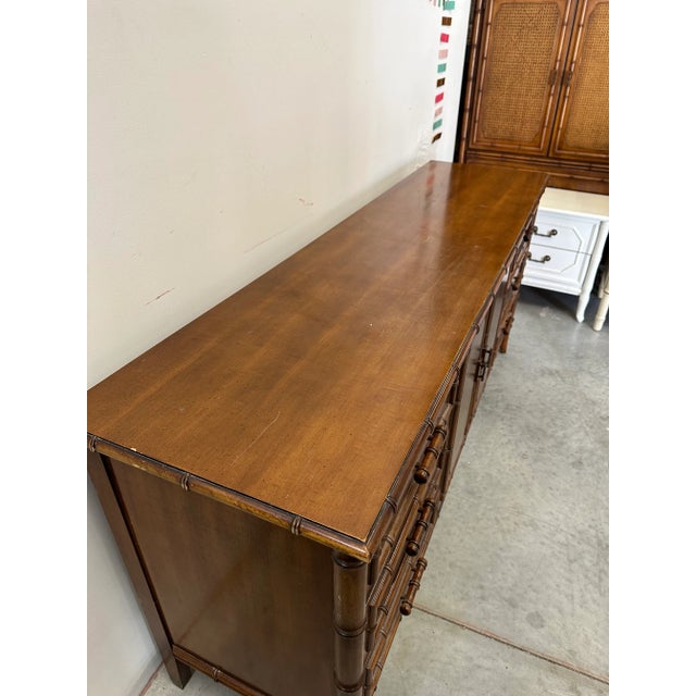 Wood 1950s Vintage Dixie Aloha Faux Bamboo Triple Dresser For Sale - Image 7 of 13