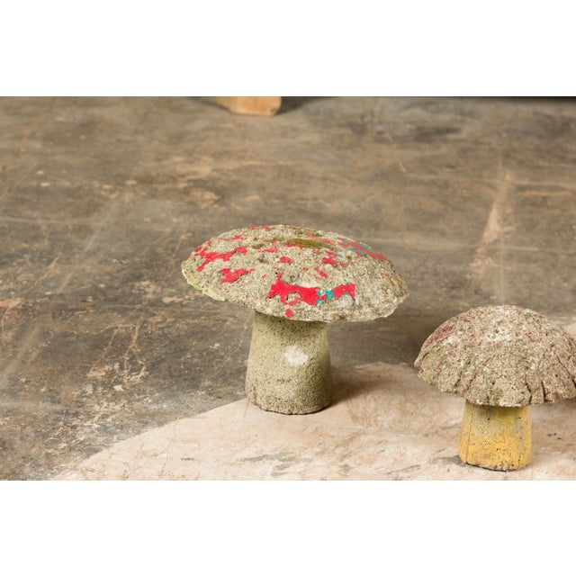 Set of Three American Midcentury Painted Concrete Mushroom Garden Ornaments For Sale - Image 10 of 12