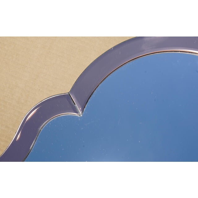 Vintage Venetian Art Deco Style Peach Foxed Bevelled Glass Mirror For Sale - Image 3 of 13