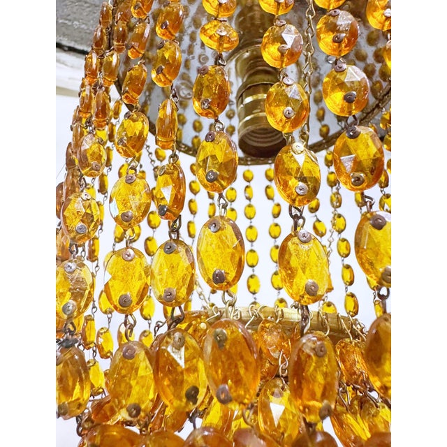 Amber Vintage Amber Glass Beaded Basket Chandelier With Ornate Brass Frame For Sale - Image 8 of 9