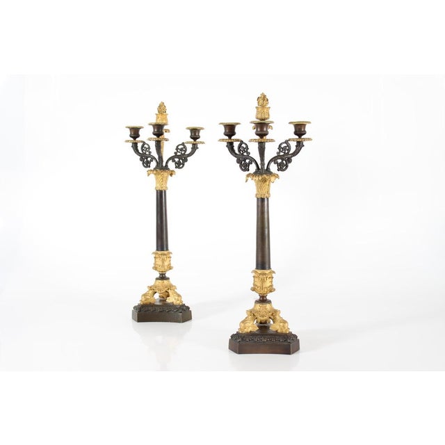 Antique Danish Empire Candelabra in Gilded Metal and Bronze, 1800s, Set of 2 For Sale - Image 4 of 15