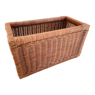Vintage 1970s Rectangular Wicker Utility Basket For Sale