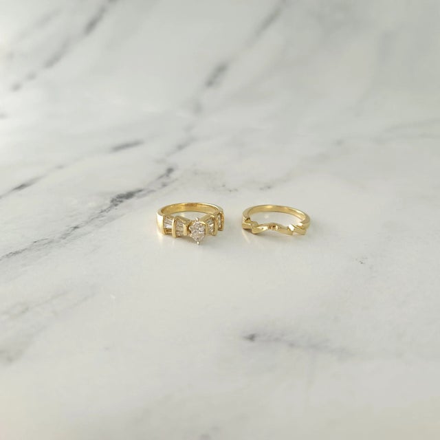 2 Carat Marquise Diamond Bridal Wedding Set Rings, Size 5 For Sale - Image 4 of 4