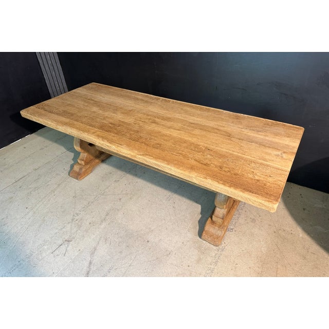 French Bleached Oak Farmhouse Dining Table, 1920s For Sale - Image 3 of 18