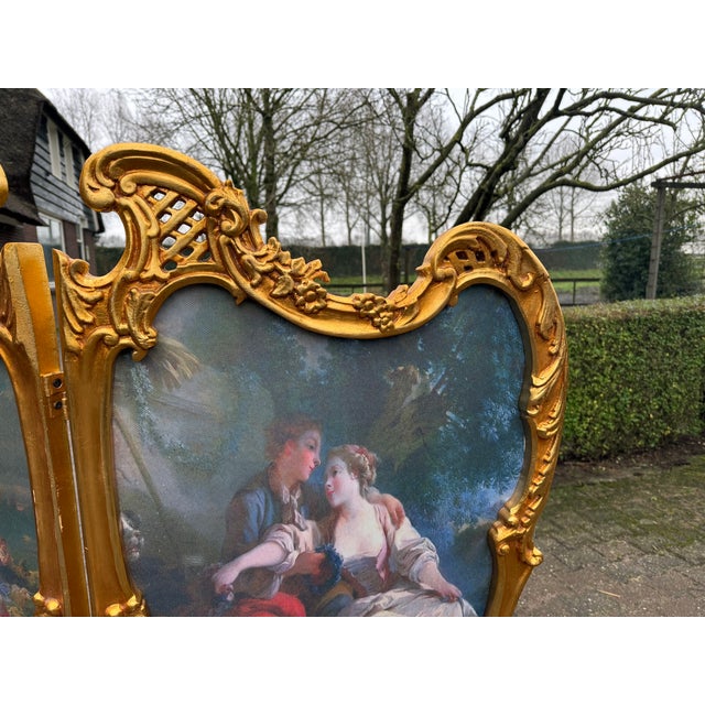 French 1960 French Louis XVI Gold Beech Screen Room Divider - 2 Panels For Sale - Image 3 of 17