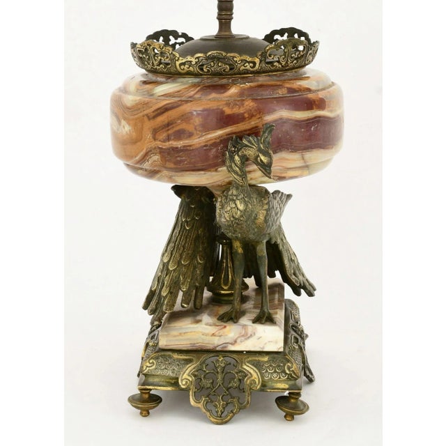 19th Century French Japonisme Bronze and Onyx Table Lamp with Figural Peacocks For Sale In New York - Image 6 of 7
