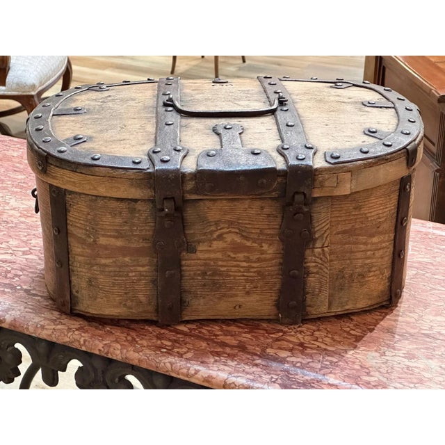 Eighteenth century Swedish Wedding Box. Rustic Swedish wooden box with iron accents and natural patina. Created in Sweden...
