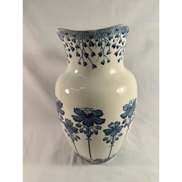 Digoin & Sarreguemines Vintage, French Digoin & Sarreguemines, Large Blue and White Pitcher For Sale - Image 4 of 6