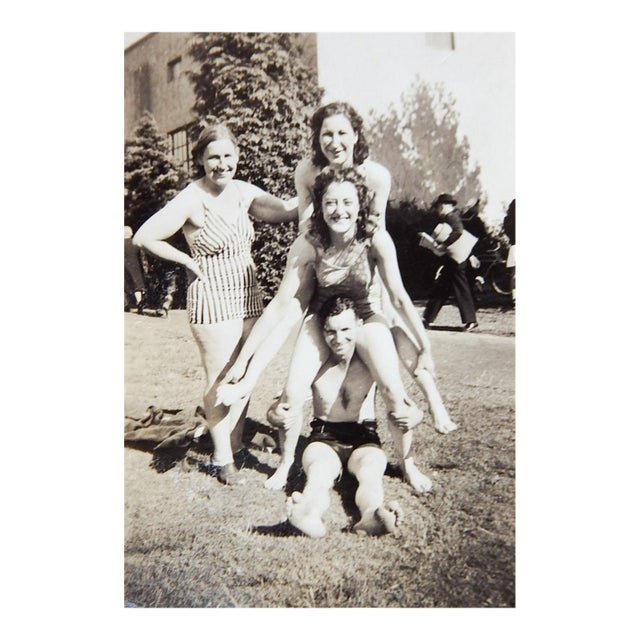 1930's Party Girls Pyramid in Swimsuits Snapshot Photograph For Sale