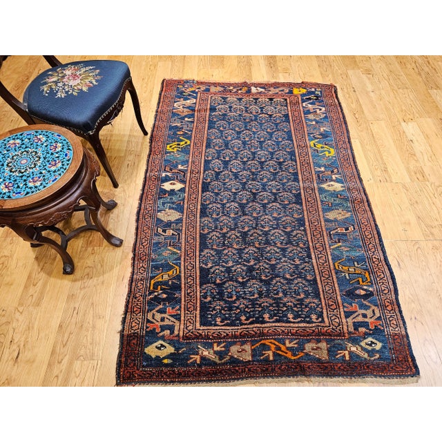 Antique Bidjar Area Rug, Handwoven Allover Paisley Pattern. Blue & Green, 4’ X 6’ For Sale - Image 14 of 16