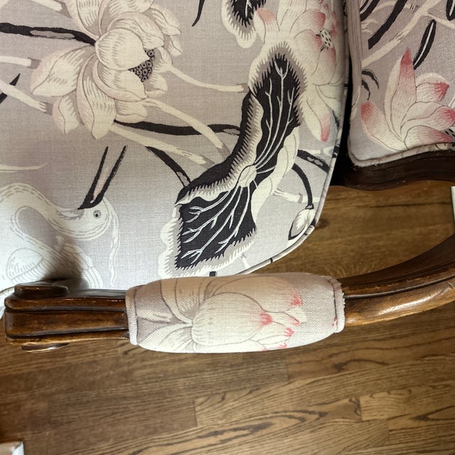 1970s Schumacher Lotus Garden Upholstered Bergere Chair For Sale - Image 5 of 8