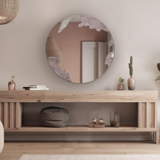 Glass Universal Flow Mirror with Marble For Sale - Image 7 of 10