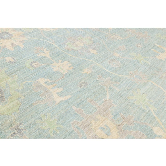 Contemporary Hand-Knotted Wool Oushak Rug in Blue, Ivory & Muted Beige For Sale - Image 12 of 12