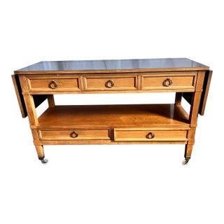1960s Baker Milling Road Walnut Hollywood Regency Server Rolling Bar Cart Table For Sale