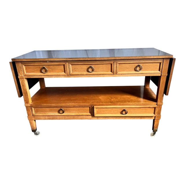 Baker Furniture Milling Road Walnut Drop-Leaf Serving Cart / Console on Casters For Sale