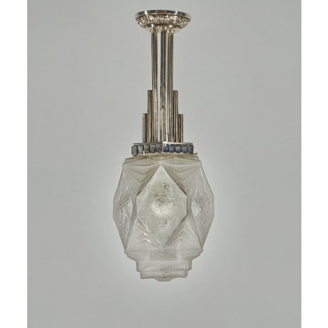 1930s French Art Deco Geometric Skyscraper Pendant Light 1930s by Jean Gauthier Ejg For Sale - Image 5 of 12