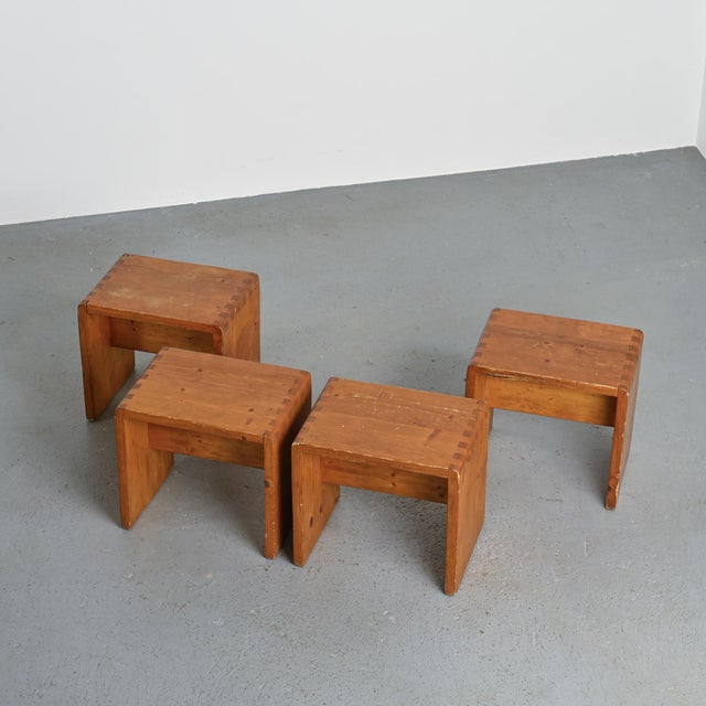 Pine Stools by Bernard Taillefer, 1960, Set of 4 For Sale - Image 9 of 15