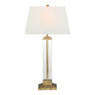 Visual Comfort Signature Wright Table Lamp in Gilded Iron and Glass with Linen Shade For Sale
