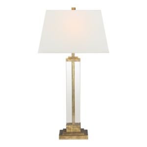 Visual Comfort Signature Wright Table Lamp in Gilded Iron and Glass with Linen Shade