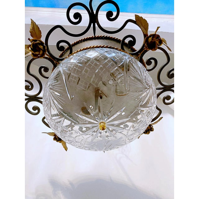 1960s Italian Iron Fram Flush Mount Glass Light Fixture For Sale - Image 5 of 11