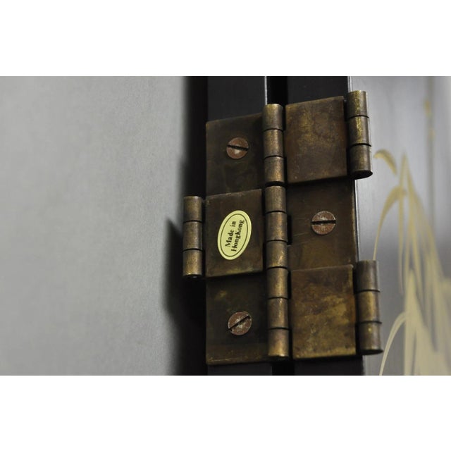 Decorator Chinoiserie Black Lacquer Oriental Painted 4 Panel Room Divider Screen For Sale - Image 15 of 16