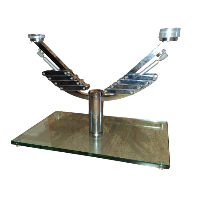 Experience Motion in Design With This Vintage Italian Mechanical Mod Glass Top Extending 2 Arm Cocktail Table For Sale - Image 12 of 12