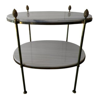 Mid-Century 2-Tiered Carrara Marble and Brass Oval Table For Sale