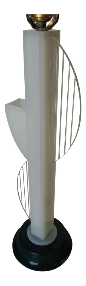 Mid Century Modern White Lucite Table Lamp W/ Side Planter by Moss Lighting